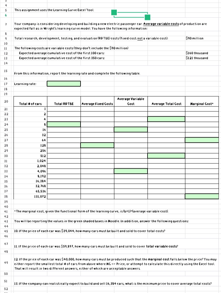 Kindly assist in solving This assignment uses the Learning Curve Excel