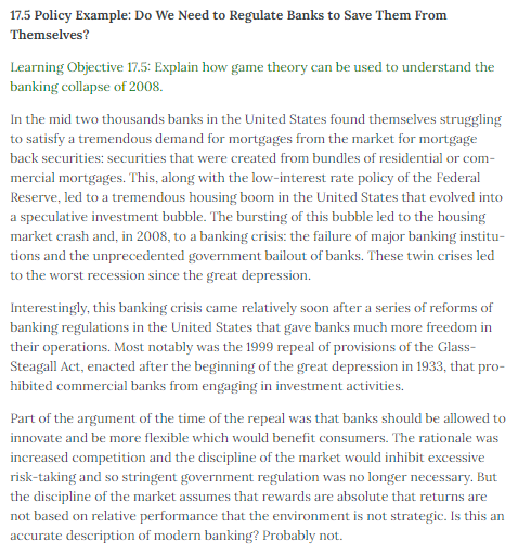 17.5 Pulij' Example: Do We Need to Regulate Banks to Save