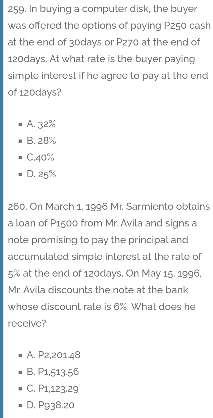  Show With Detailed Solution 259. In buying a computer disk, the