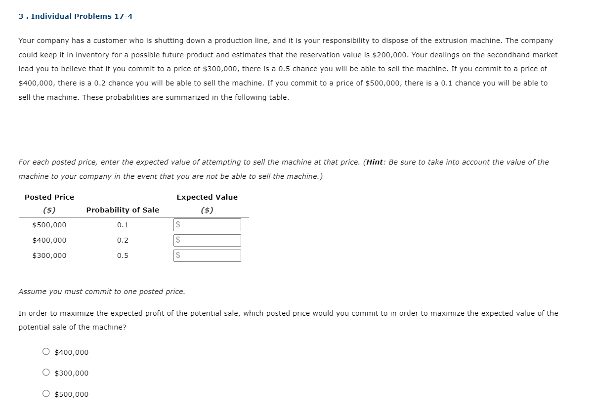 3 . Individual Problems 1?-4 Your company has a customer who