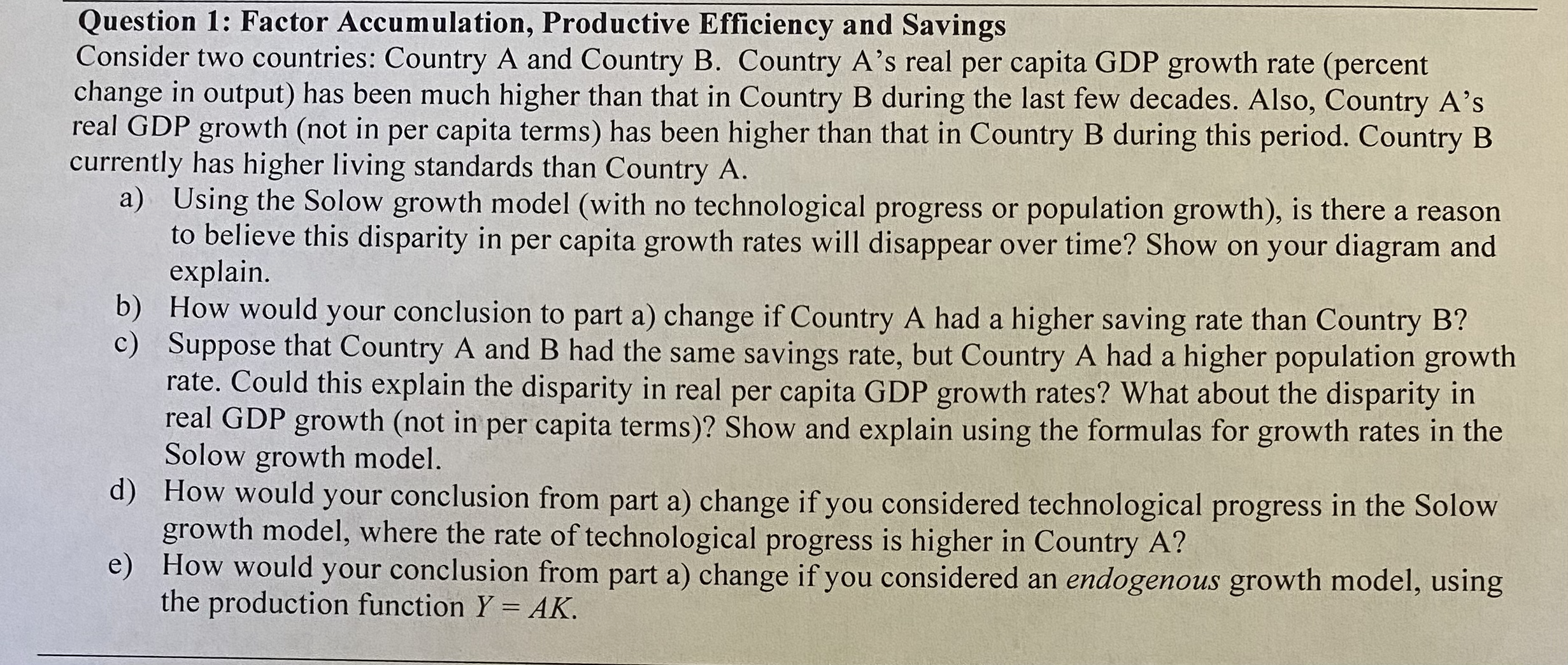 Country A and Country B. Country A's real per capita GDP growth