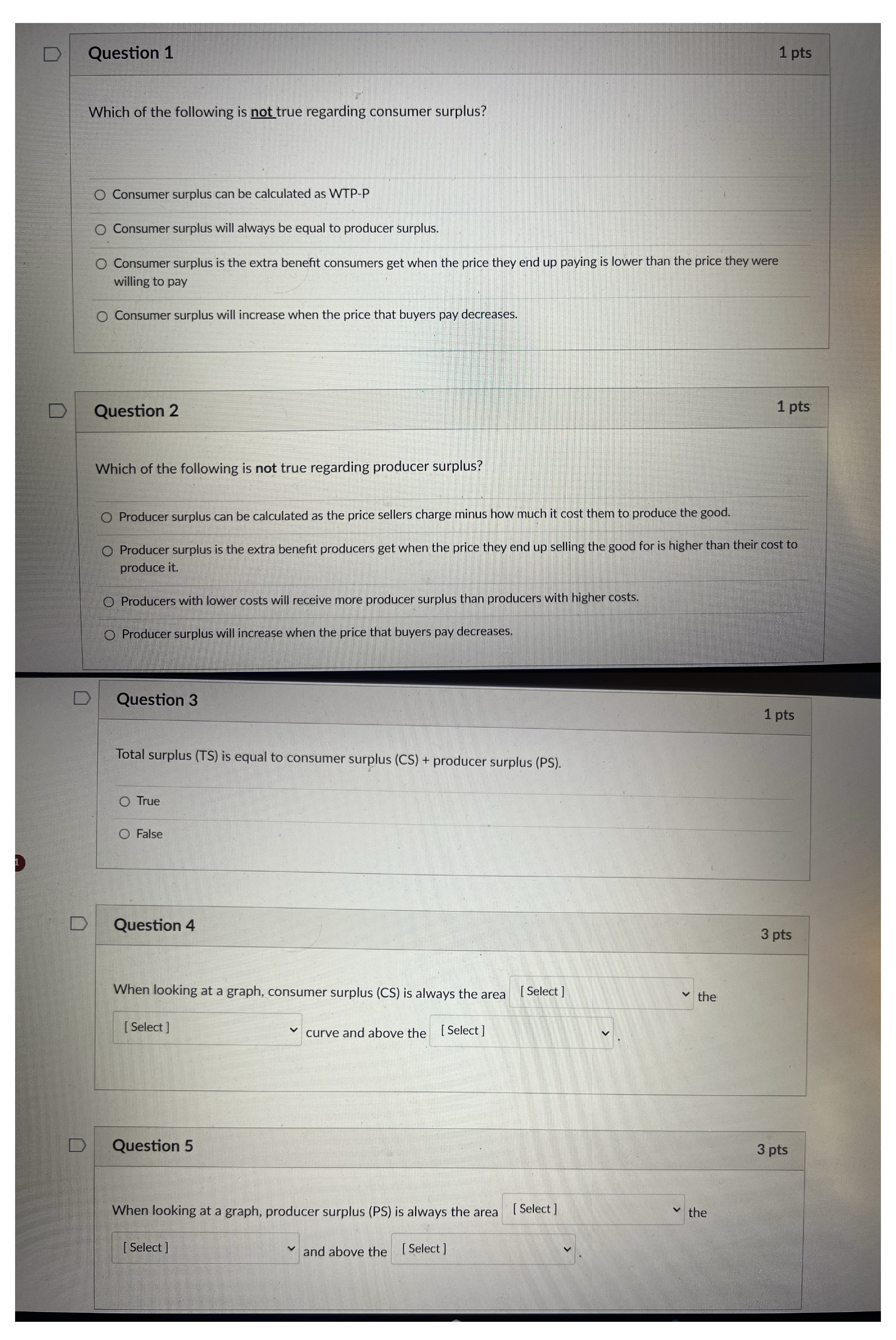 tab: Below / above / on second tab: demand / supply /