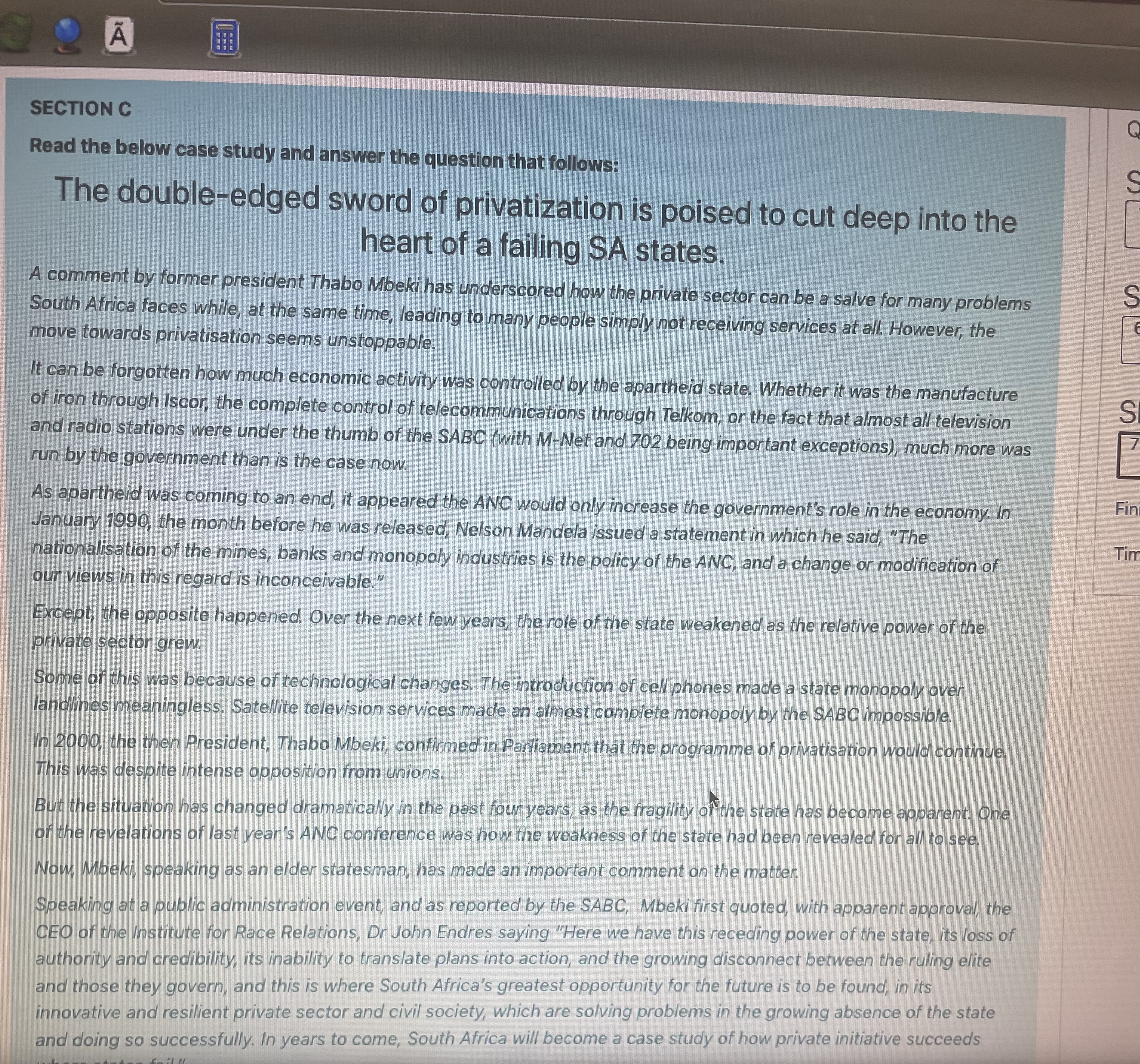  A SECTION C Read the below case study and answer the