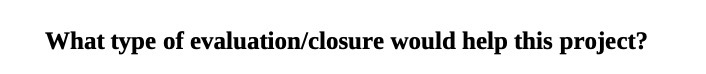 What type of evaluation/closure would help this project?