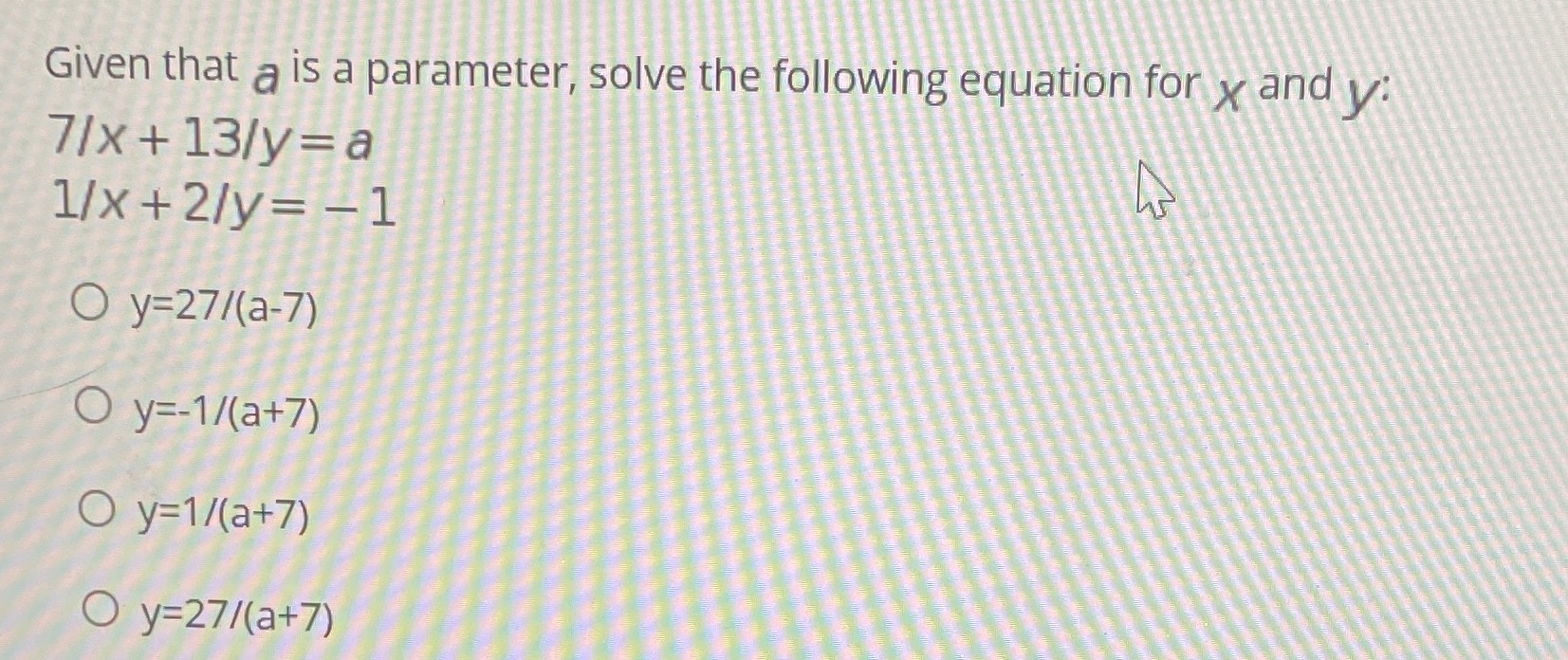  Given that a is a parameter, solve the following equation for