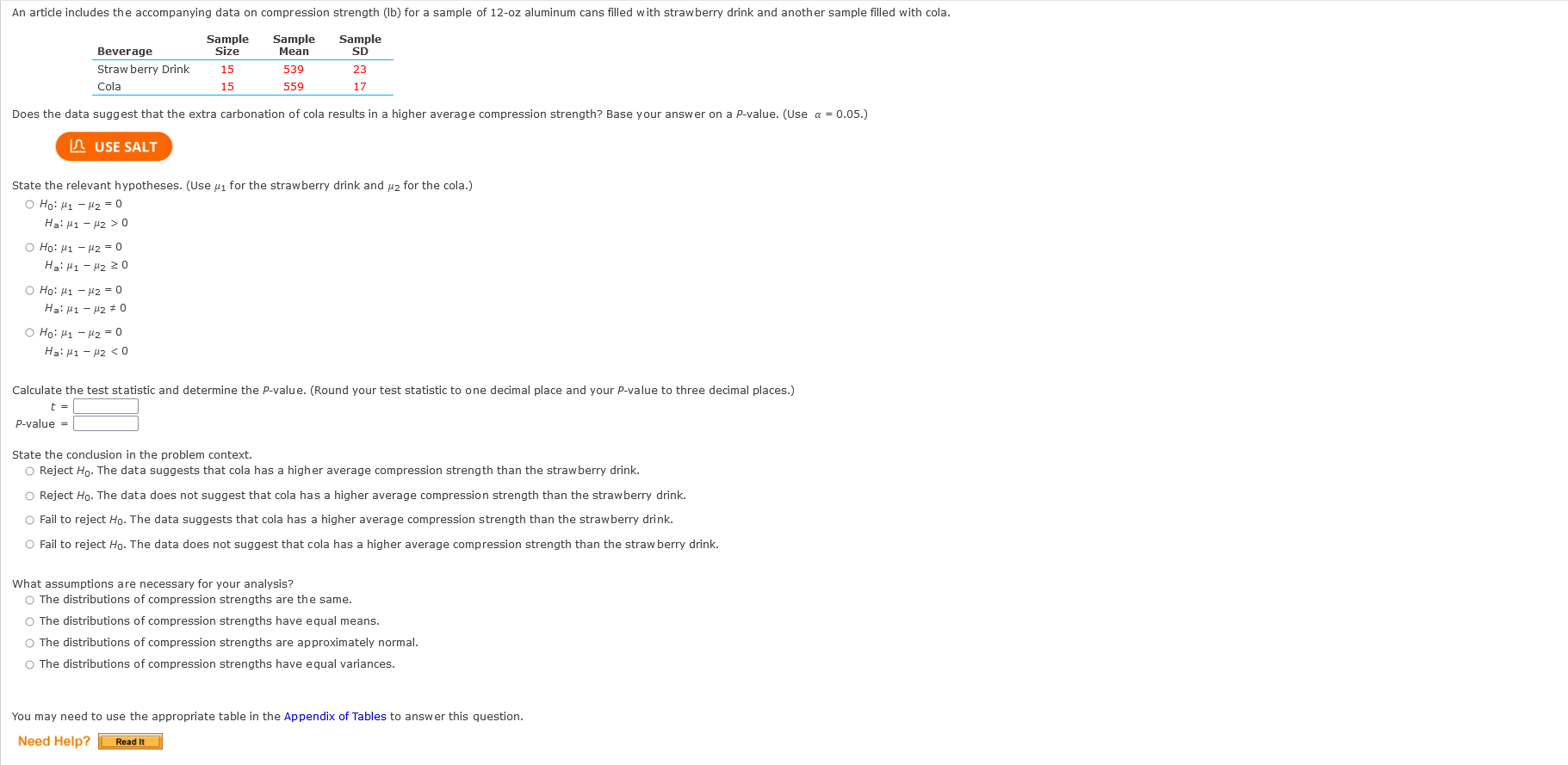  An article includes the accompanying data on compression strength (Ib) for