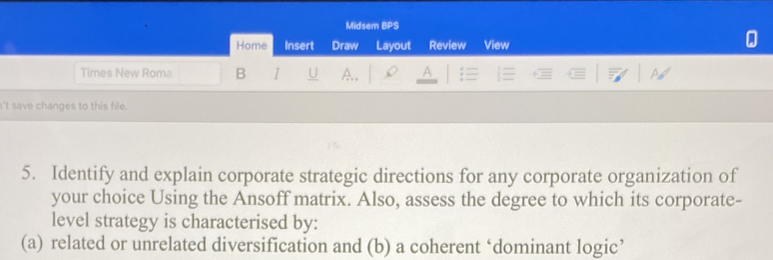 Business Strategy and Policy Midsem BPS Home Insert Draw Layout Review