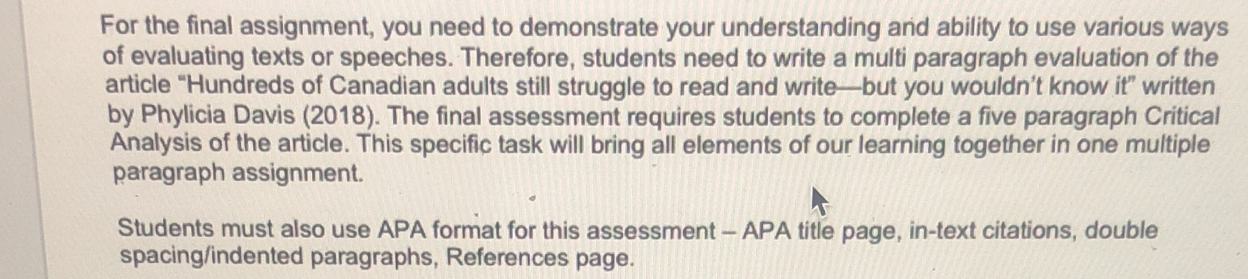 Need more information For the final assignment, you need to demonstrate