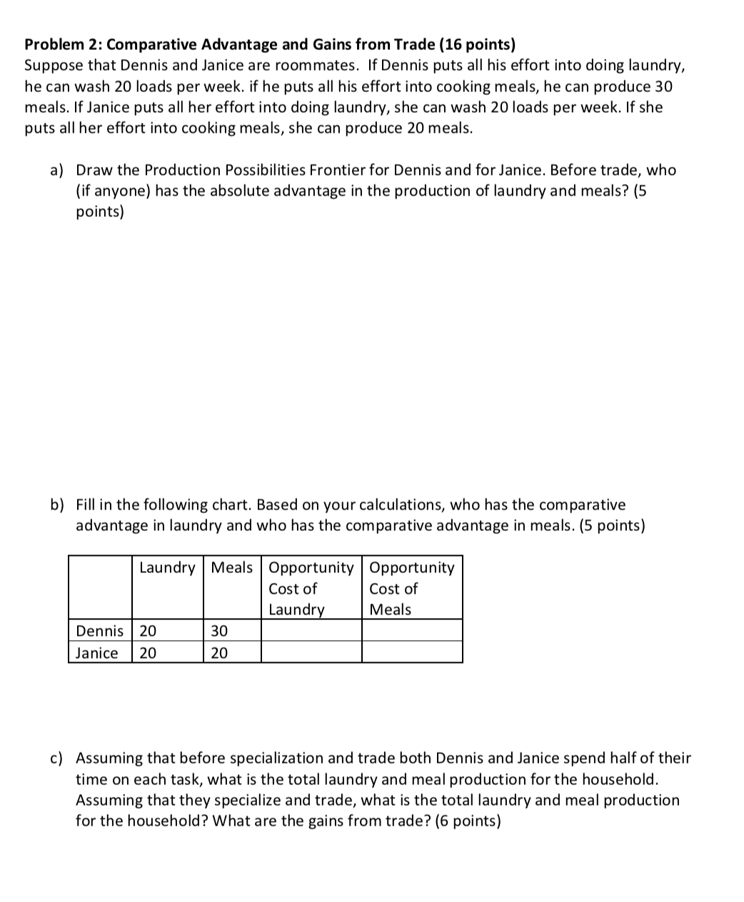  Problem 2: Comparative Advantage and Gains from Trade (16 points) Suppose