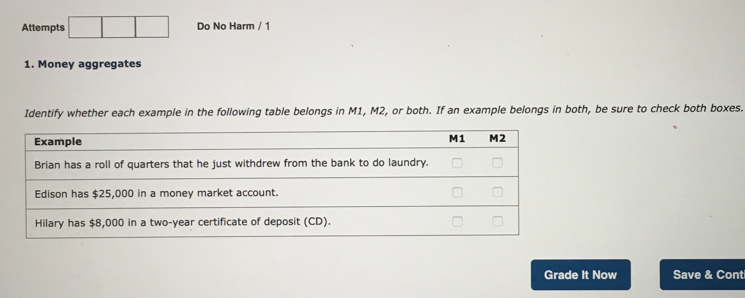 following table belongs in M1, M2, or both. If an example belongs