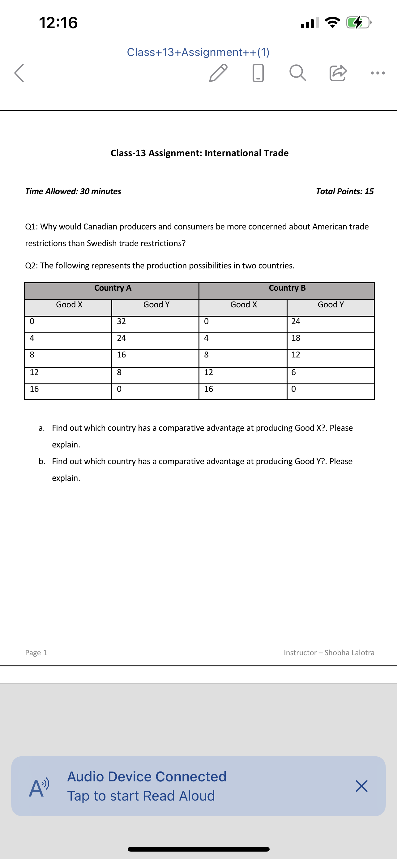 12:16 Class+13+Assignment++(1) Class-13 Assignment: International Trade Time Allowed: 30 minutes Q e