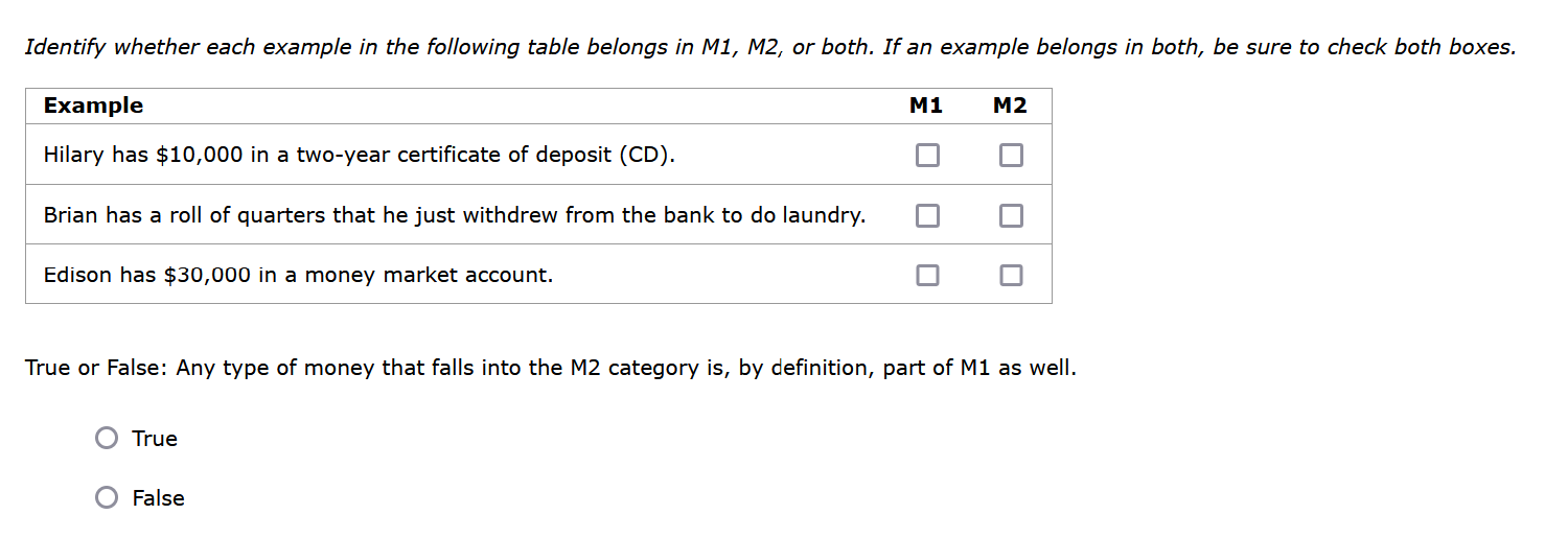 M2, or both. If an example belongs in both, be sure to