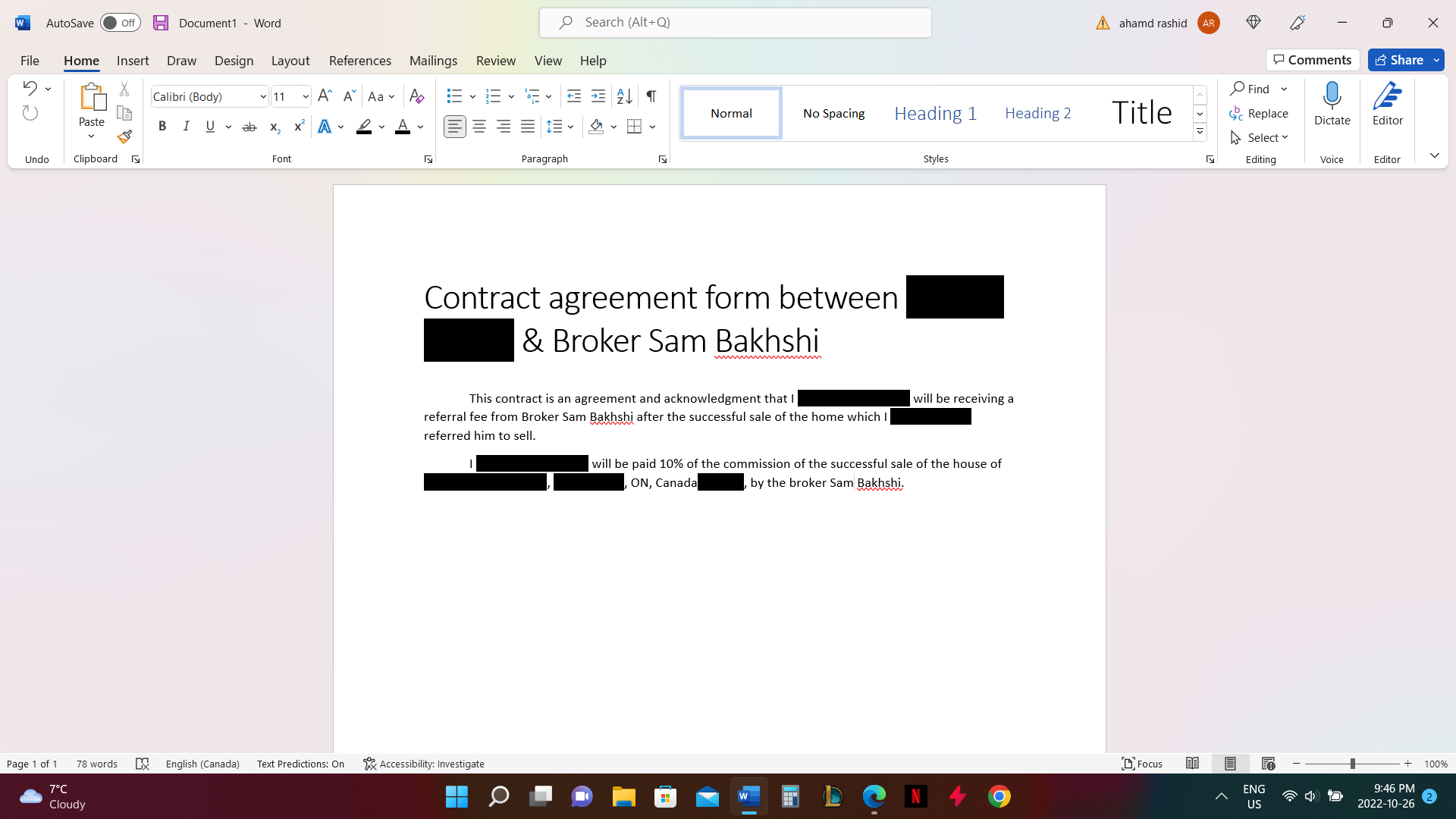 When i want to make a contract between a real estate