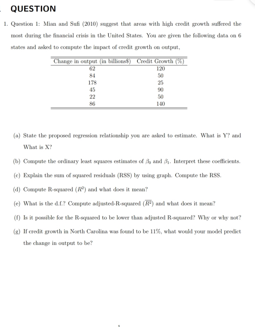  Please answer asap QUESTION 1. Question 1: Mian and Su (2010)