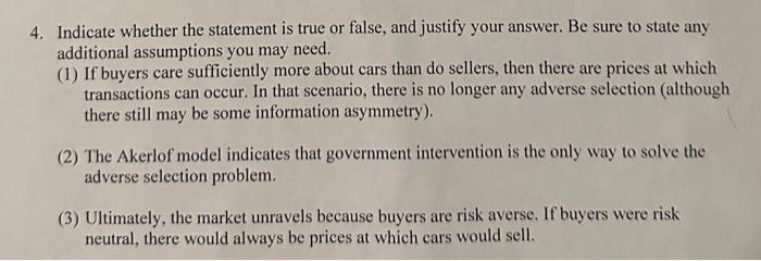  True or false 4. Indicate whether the statement is true or