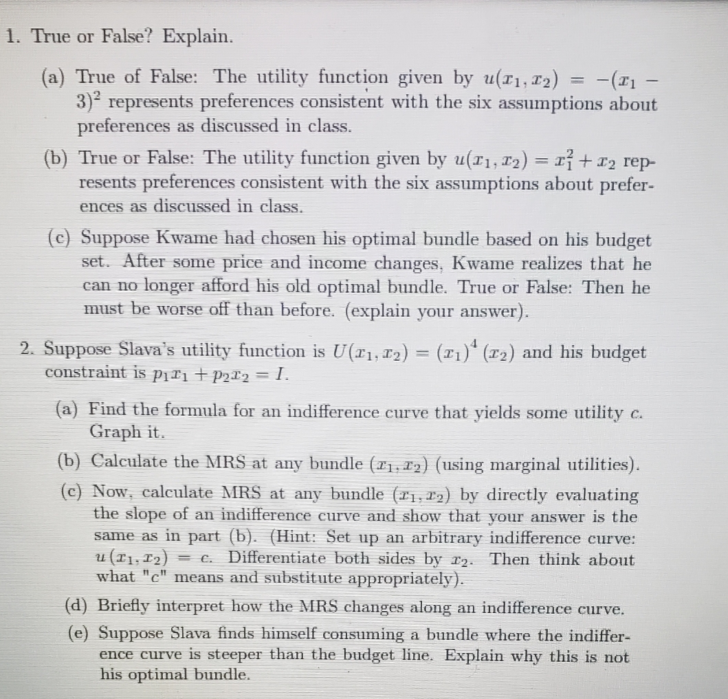 changes along an indifference curve and please can you help solve 1.