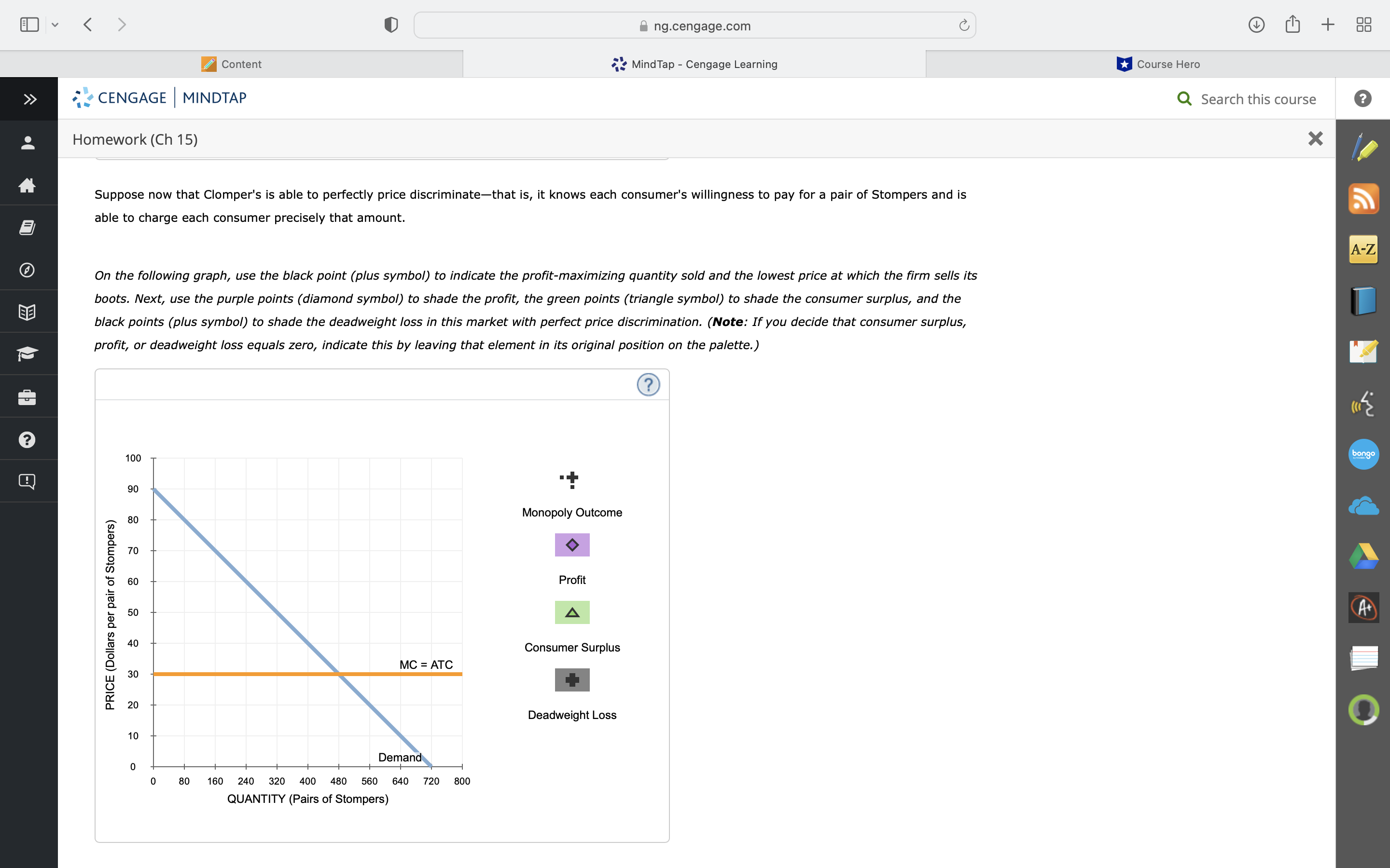the market demand and marginal revenue (MR) curves Clomper's faces, as well