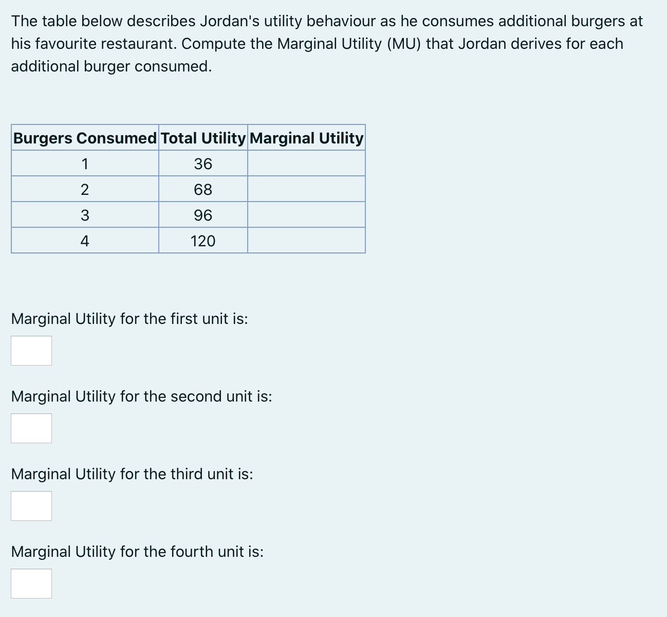  5 Econ Questions (Each question is separate and all the information