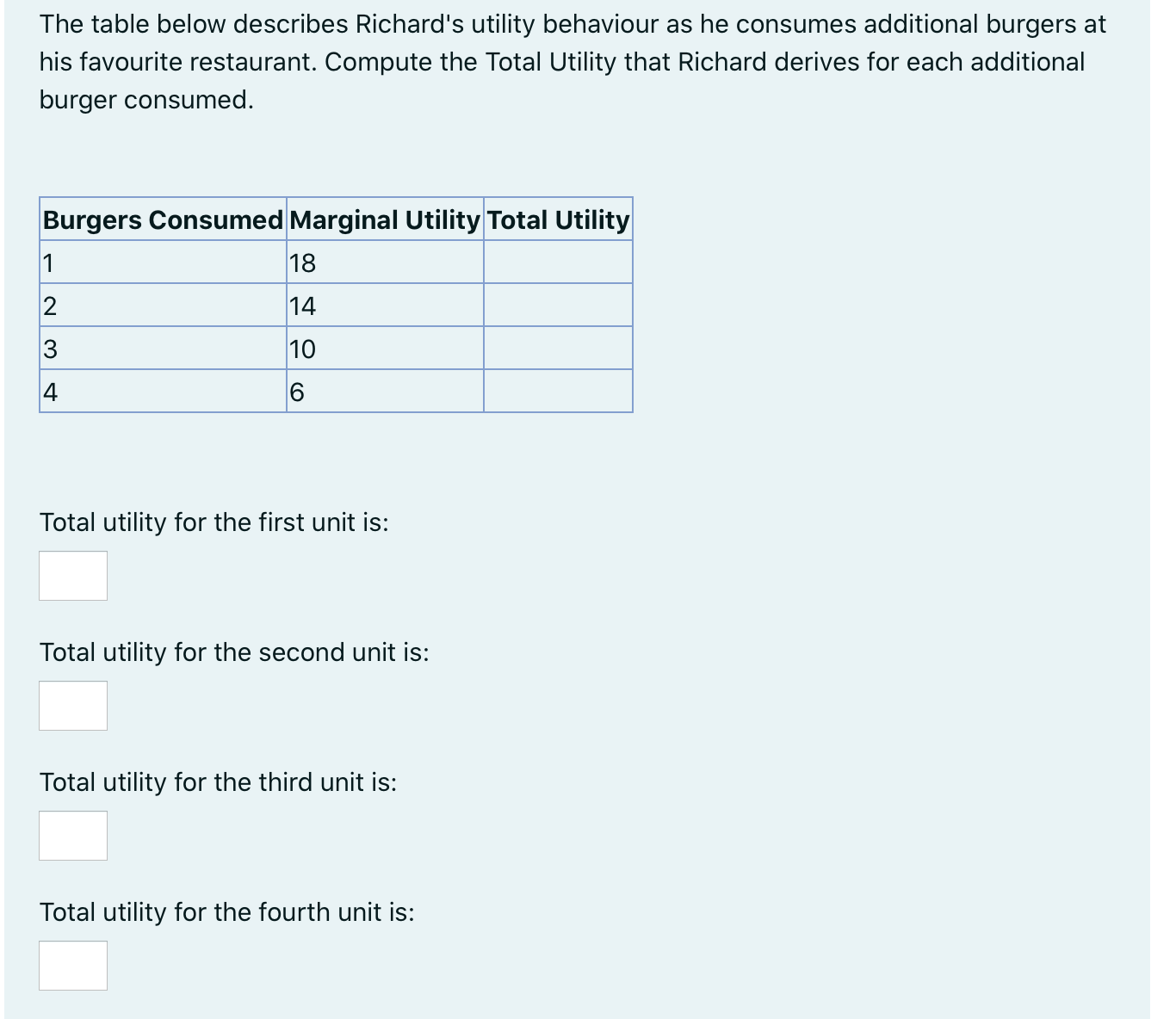 is provided)1. The table below describes Jordan's utility behaviour as he consumes