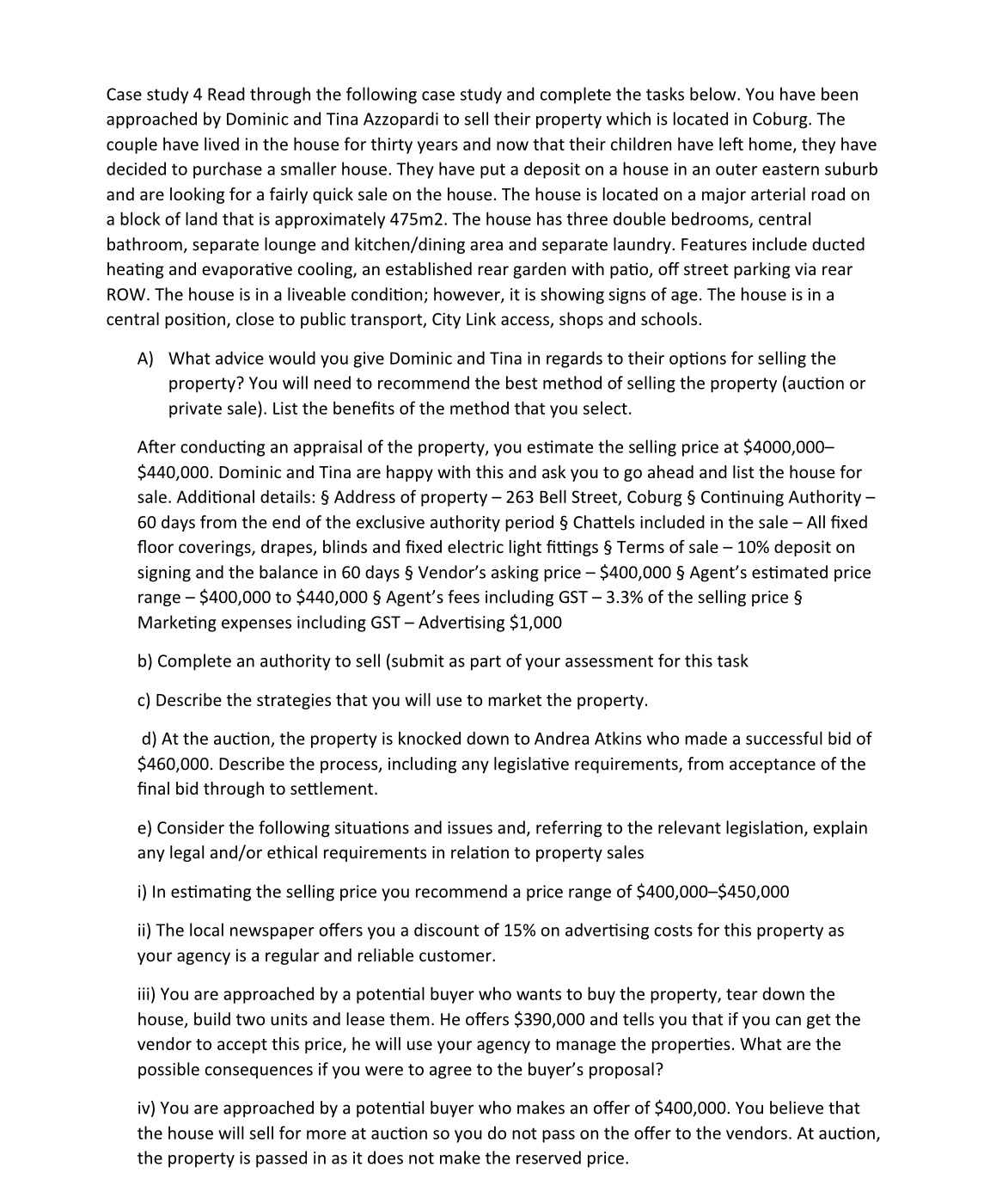 Case study 4 Read through the following case study and complete the