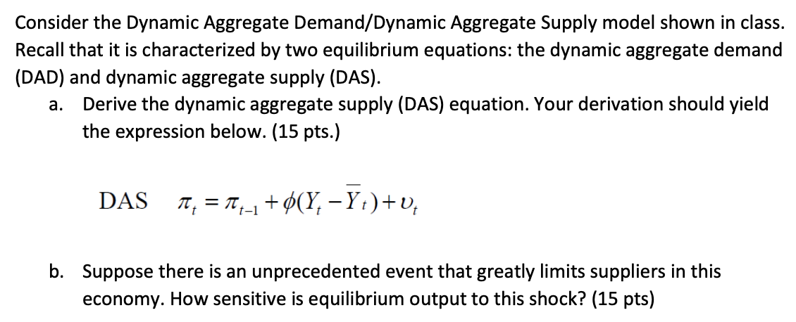 Aggregate Supply model shown in class. Recall that it is characterized by
