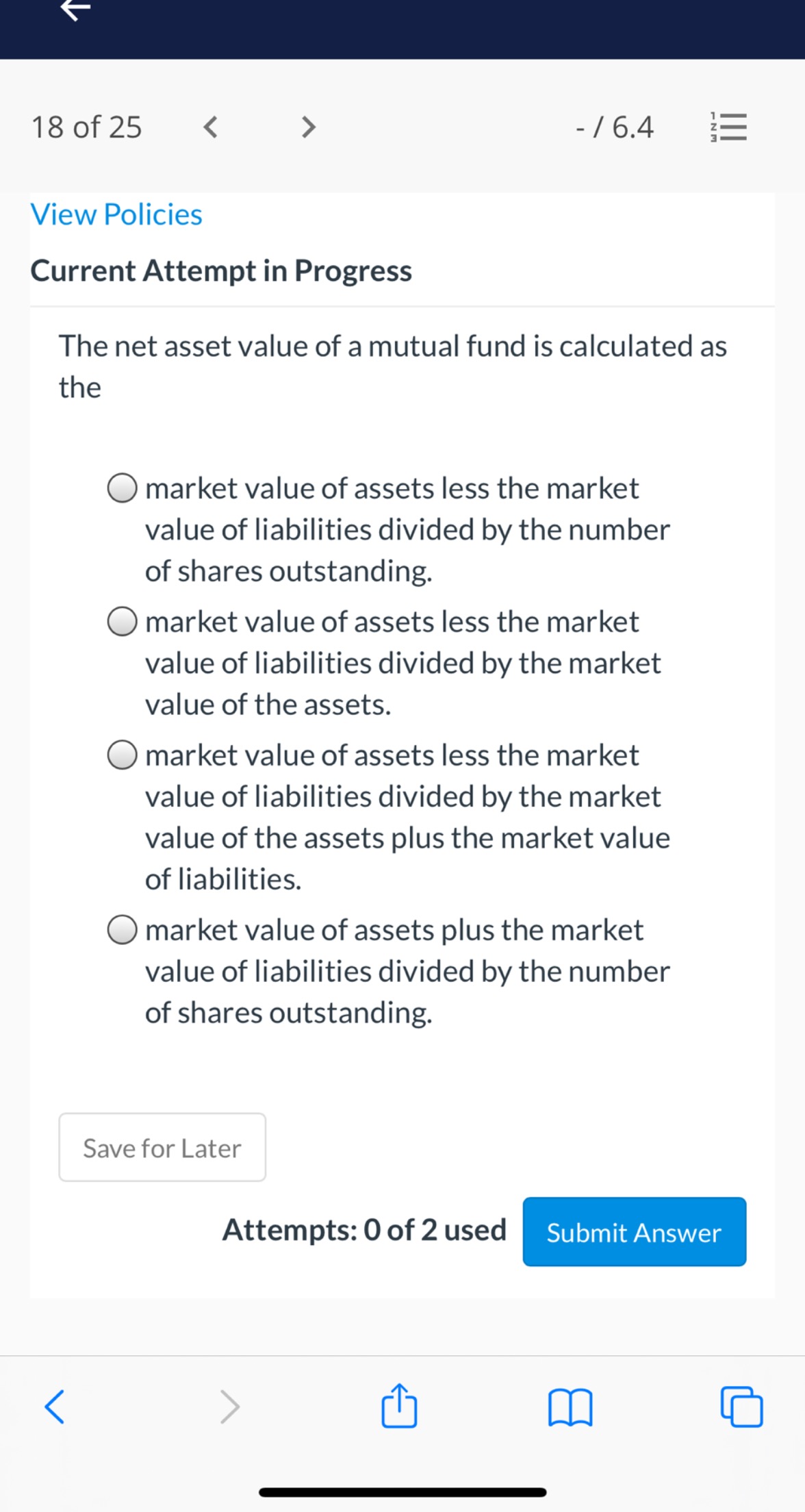 value of assets less the market value of liabilities divided by the
