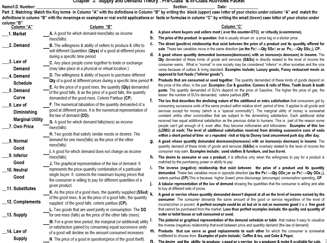 Name/I.D. Number: Section: Date: Part 2. Matching: Match the Key terms