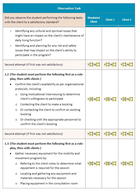 of the client's goals; 0 and if not, what needs to be