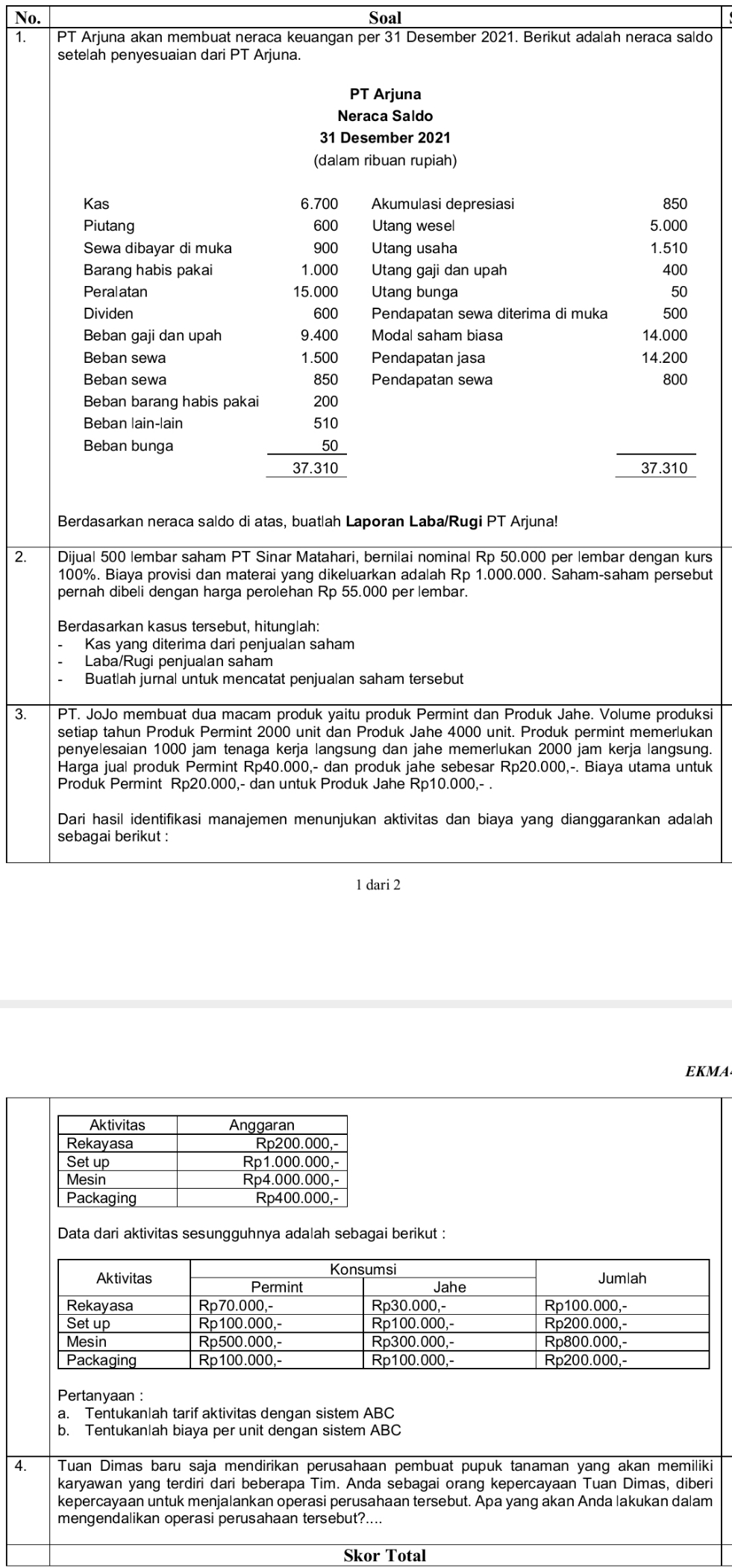No. 2. 3. 4. Soal PT Arjuna akan membuat neraca keuangan per