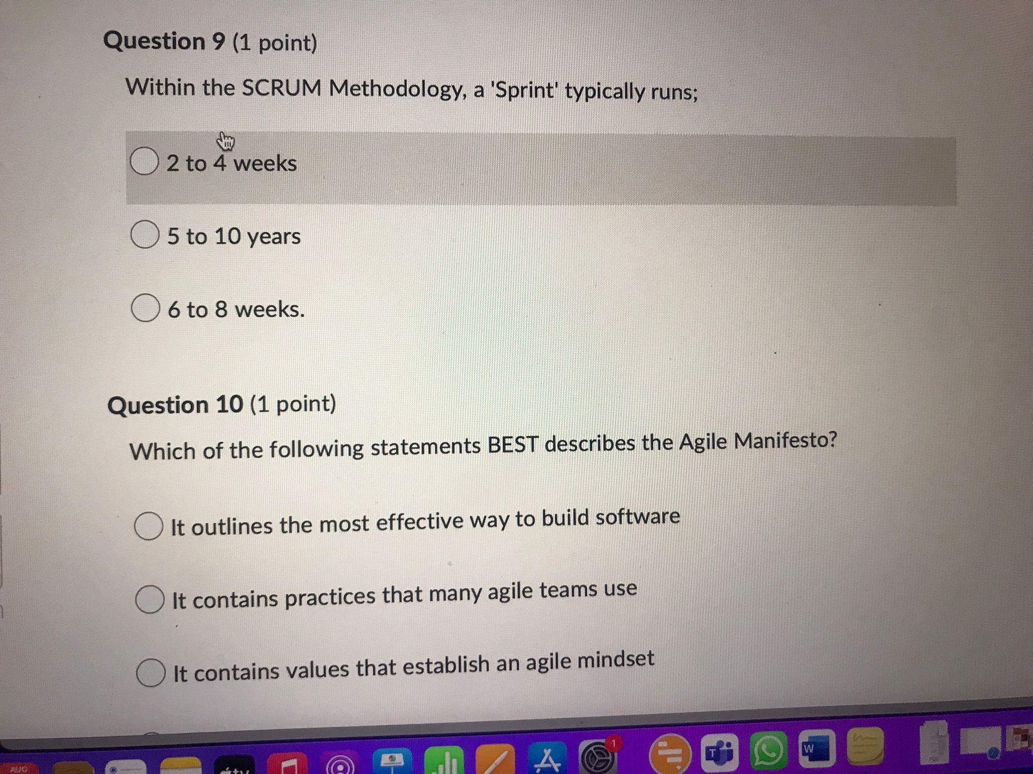 point) AUG 2 tv 4Question 7 (1 point) Which of the following