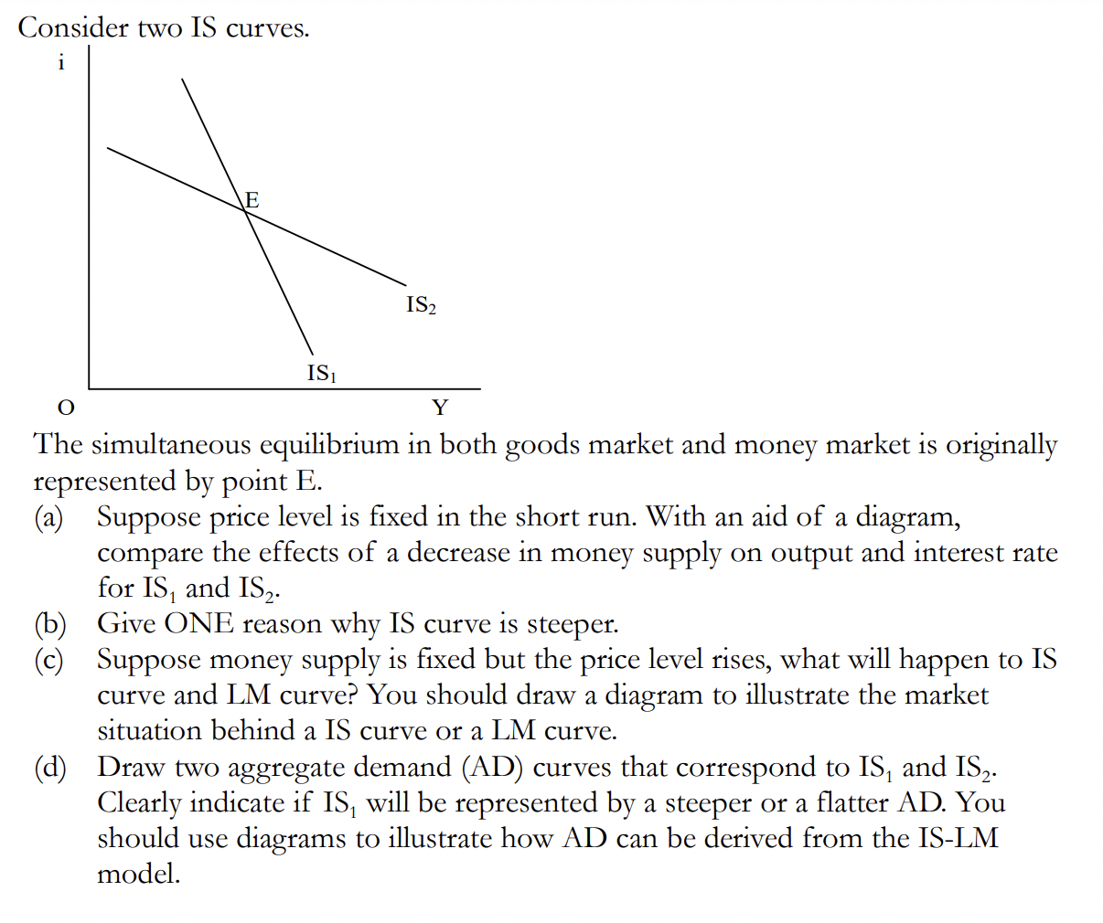 equilibrium in both goods market and money market is originally represented by