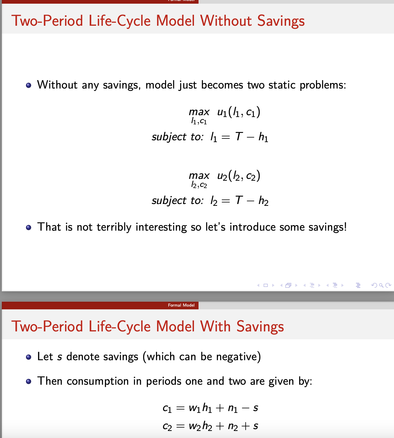 Formal Model TwoPeriod LifeCycle Model With Savings 0 Let 5 denote savings