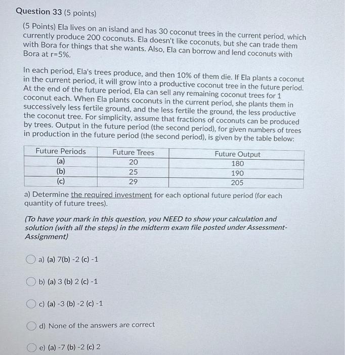 Explain clearly Question 33 (5 points) (5 Points) Ela lives on
