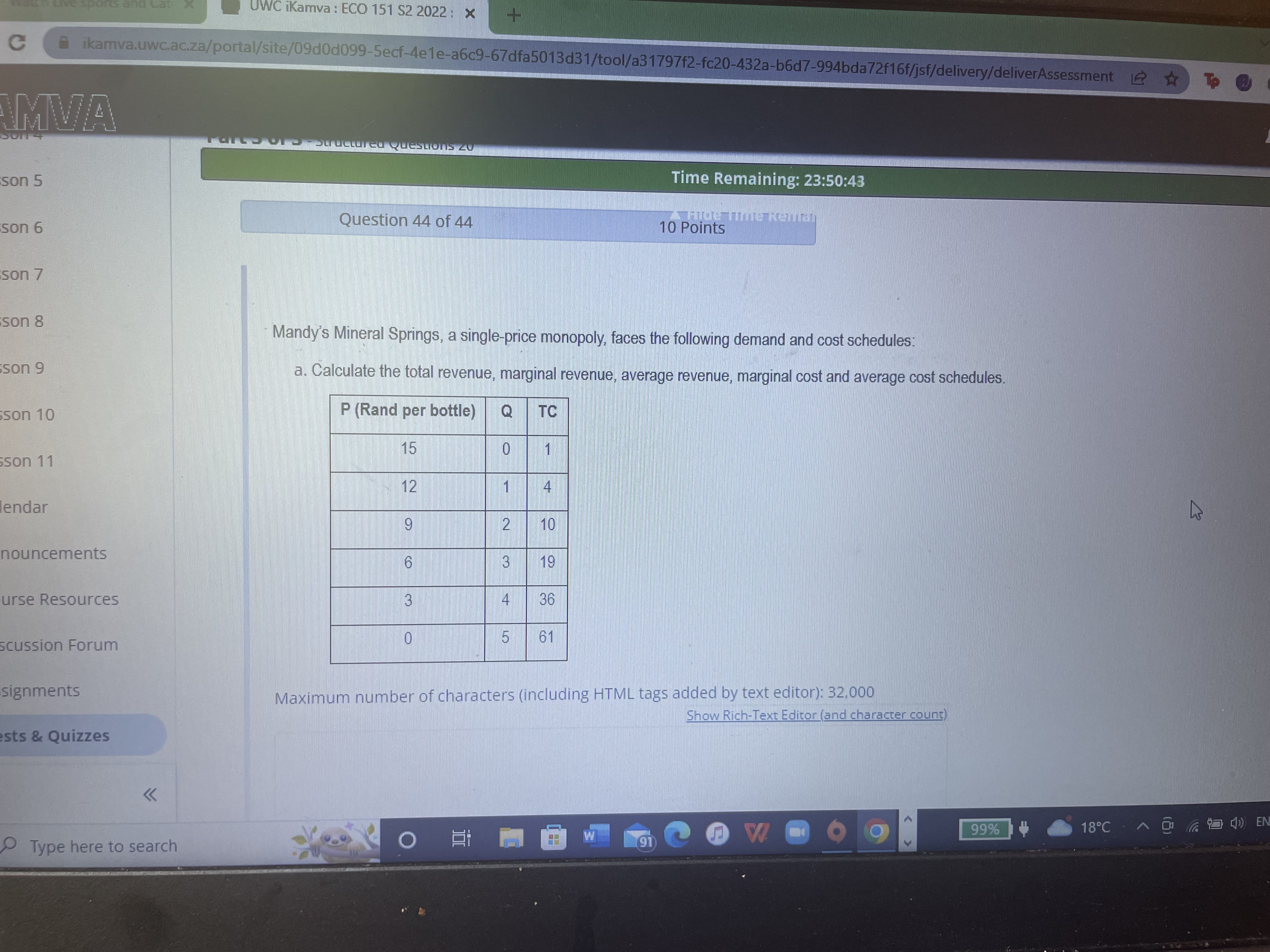 : ECO 151 $2 2022 : x C ikamva.uwc.ac.za/portal/site/09d0d099-5ecf-4ele-a6c9-67dfa5013d31/tool/a3 1797f2-fc20-432a-b6d7-994bda72f16f/jsf/delivery/deliverAssessment MVA son