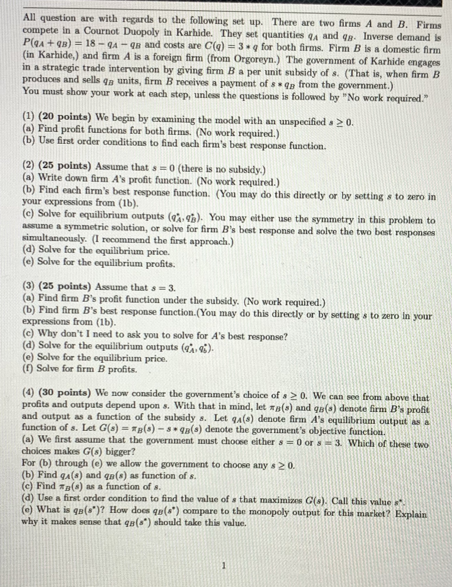 All question are with regards to the following set up. There are