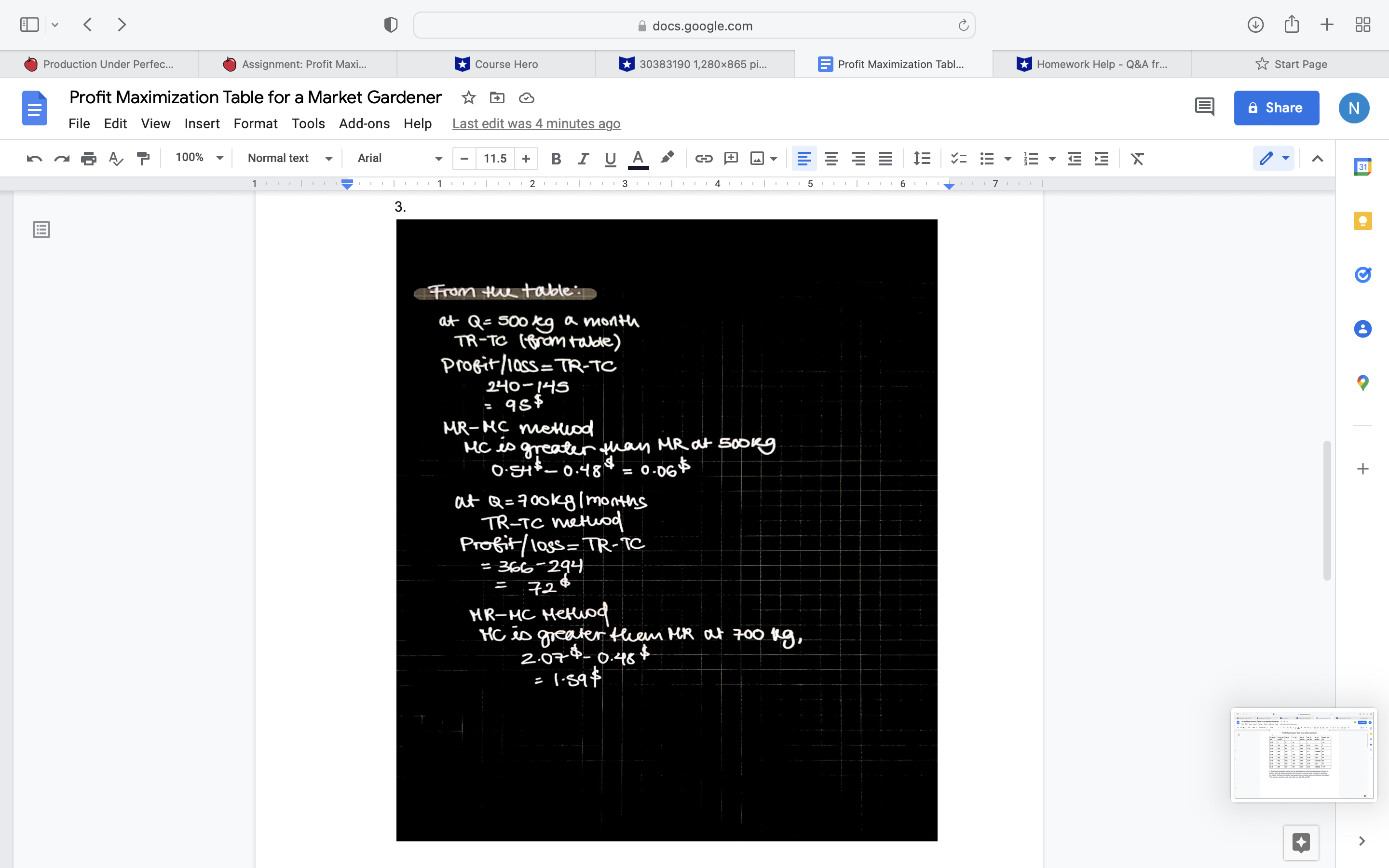 in the table below applies to a hypothetical market gardening firm supplying