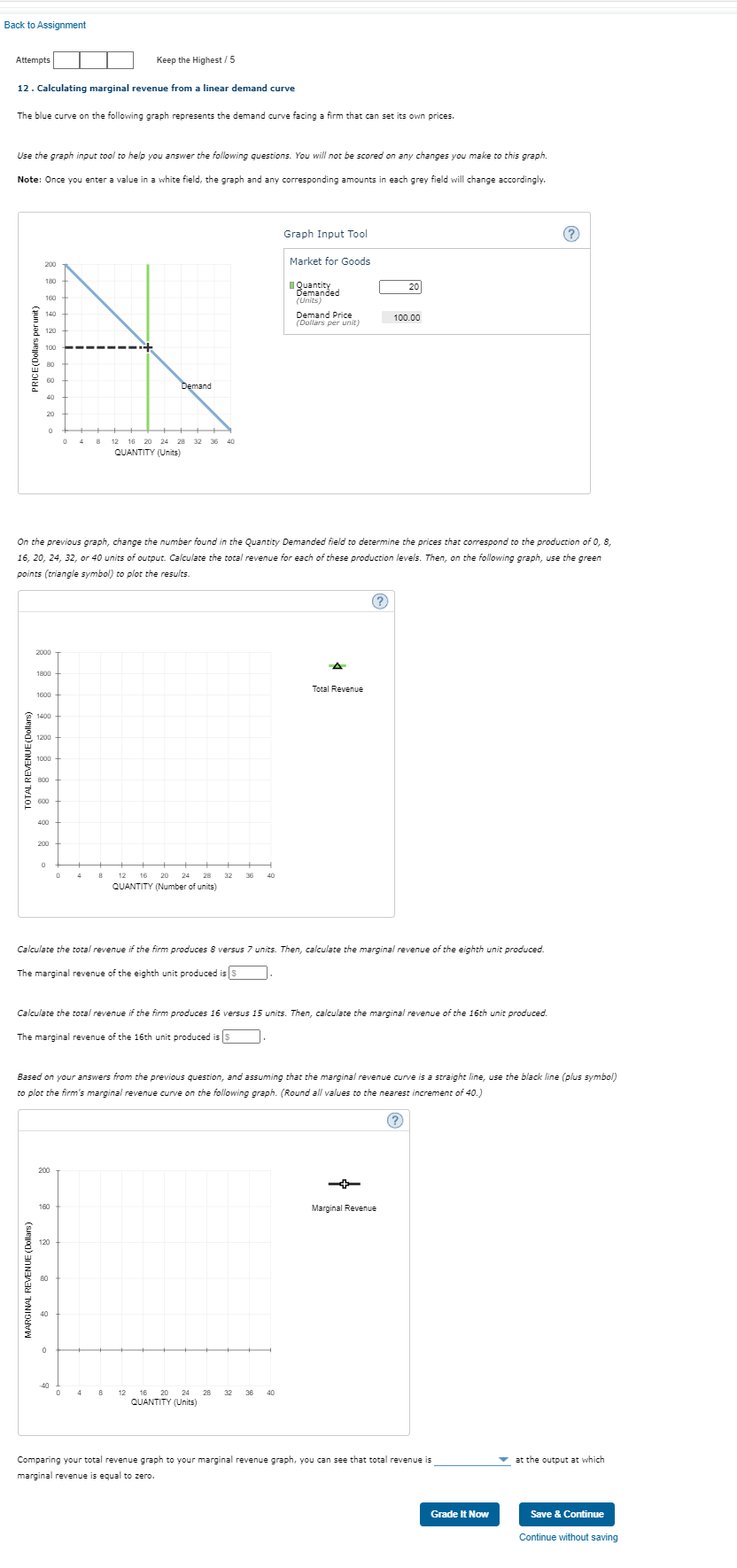 5 12 . Calculating marginal revenue from a linear demand curve The