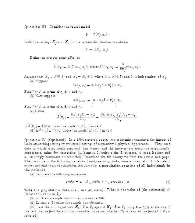 Question III Consider the causal model With the settings X, and