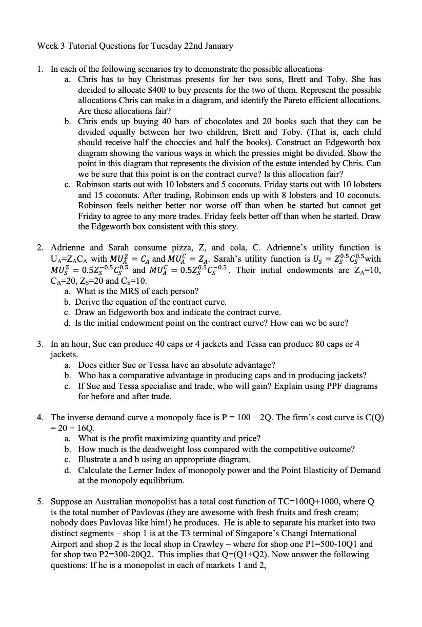 of the following scenarios try to demonstrate the possible allocations a. Chris