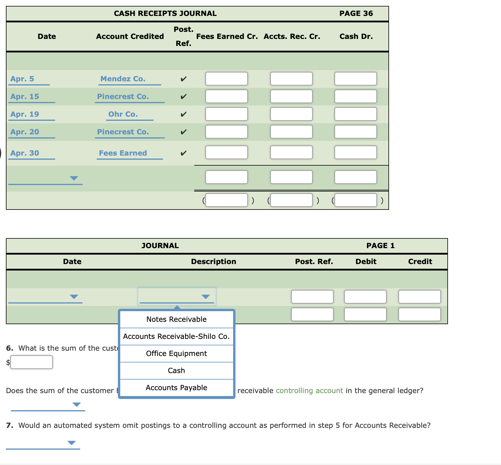 the individual entries and totals to the general ledger. Insert account balances