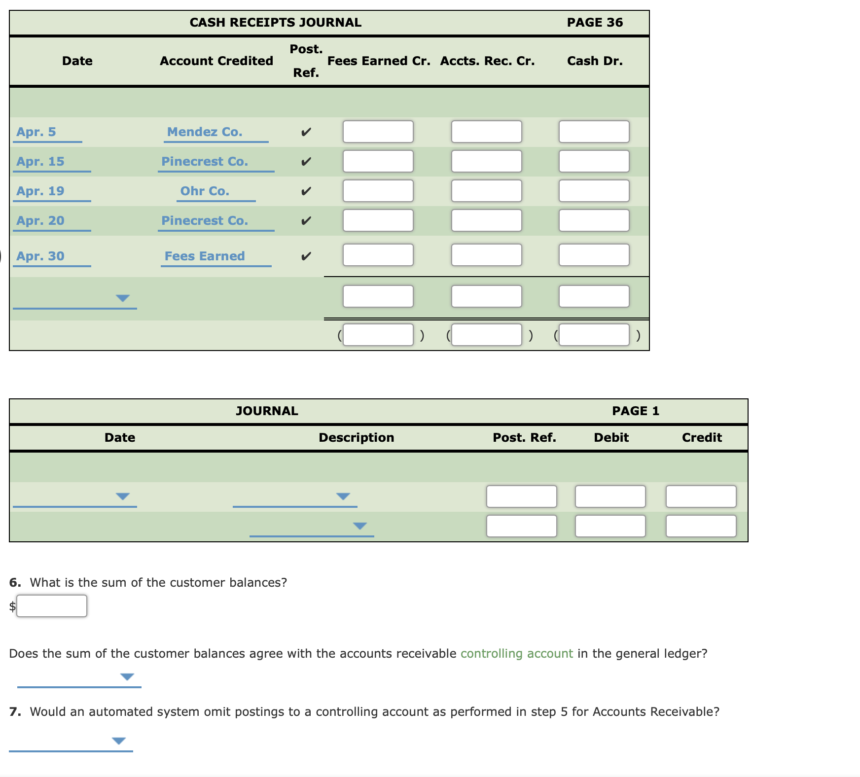 posting transactions from the cash receipts journal. If an amount box does