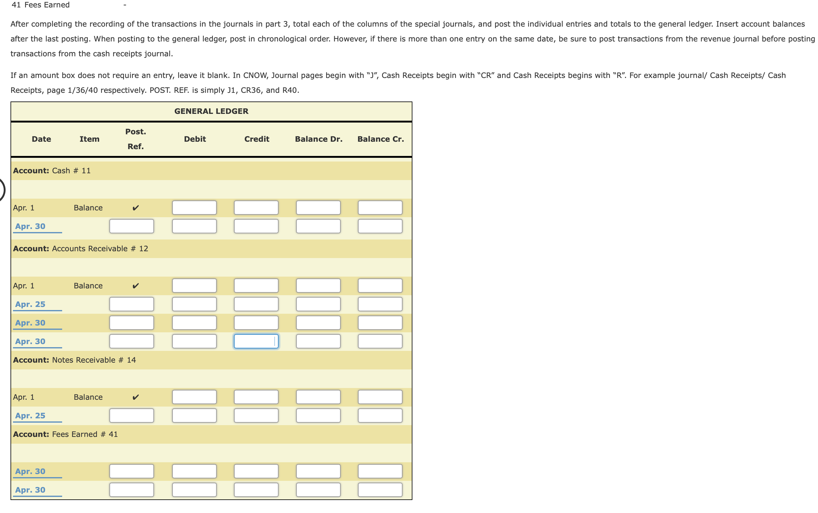 in chronological order and insert the balances at the points indicated in