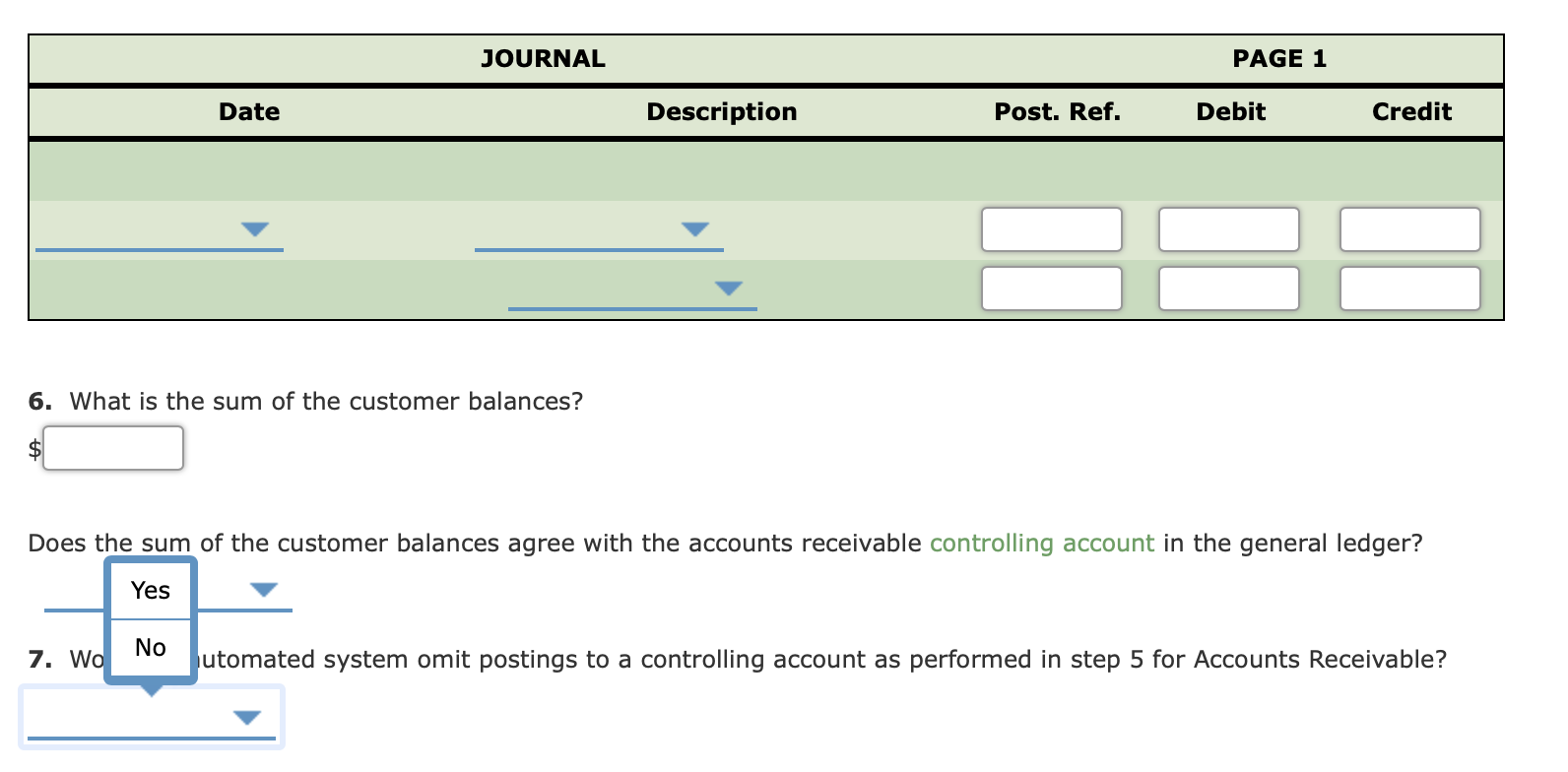 1 Balance 5. Total each of the columns of the special journals