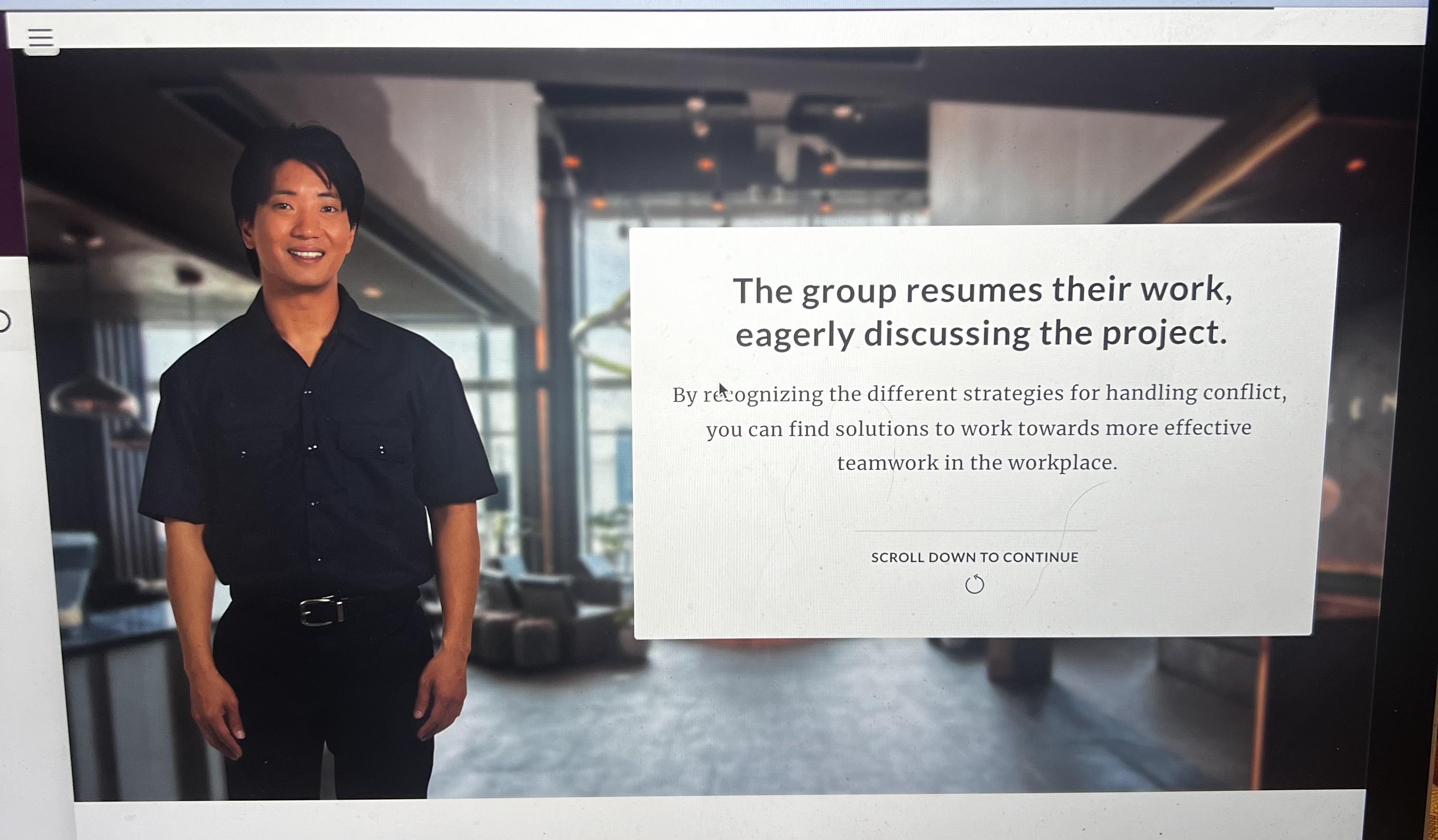 all to be on the same page. What type of conflict resolution