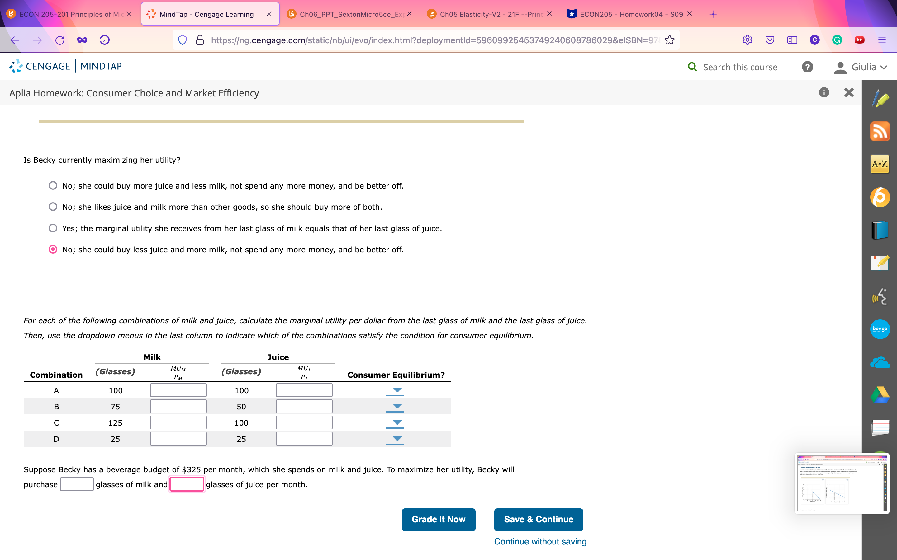 sure how to do the calculations and if the consumer equilibrium in