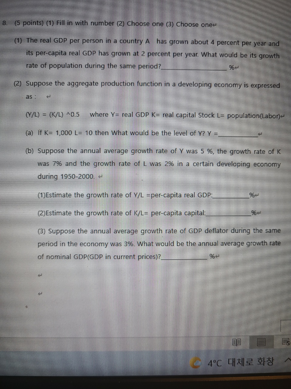rises (d) falls was 7% and the growth rate of L was