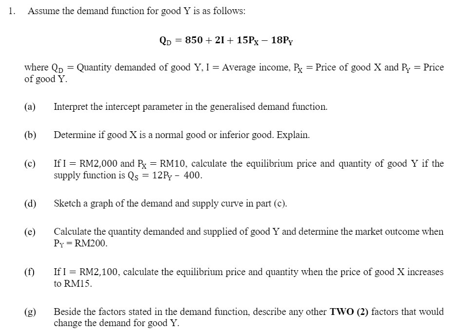 D = 850 + 21+ 15Px 1315 where QD 2 Quantity demanded