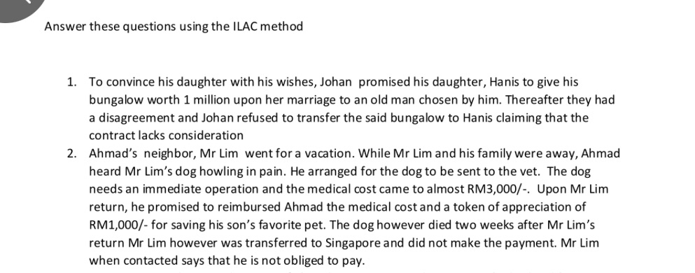 questions using the ILAC method 1. To convince his daughter with his