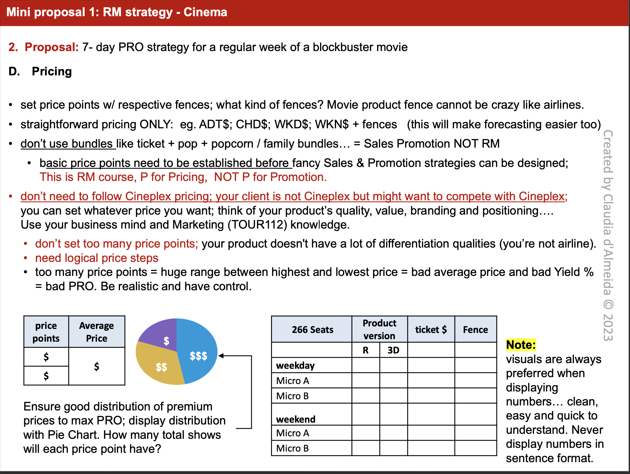 follow Cineplex pricing; your client is not Cineplex but might want to