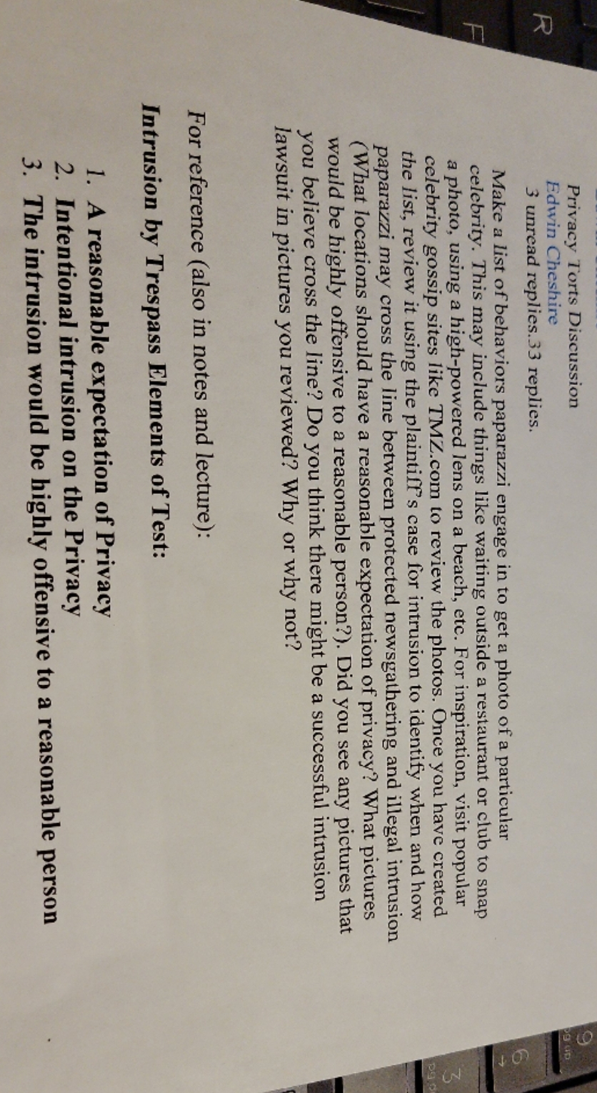 These are more or less basic discussions to submitted Privacy Torts